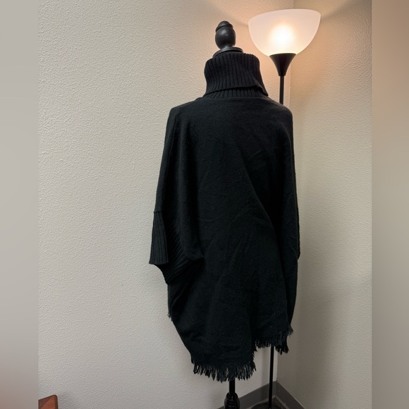Sonoma Black Poncho Type Sweater with a cozy turtleneck and fringe detailing. - Picture 4 of 8